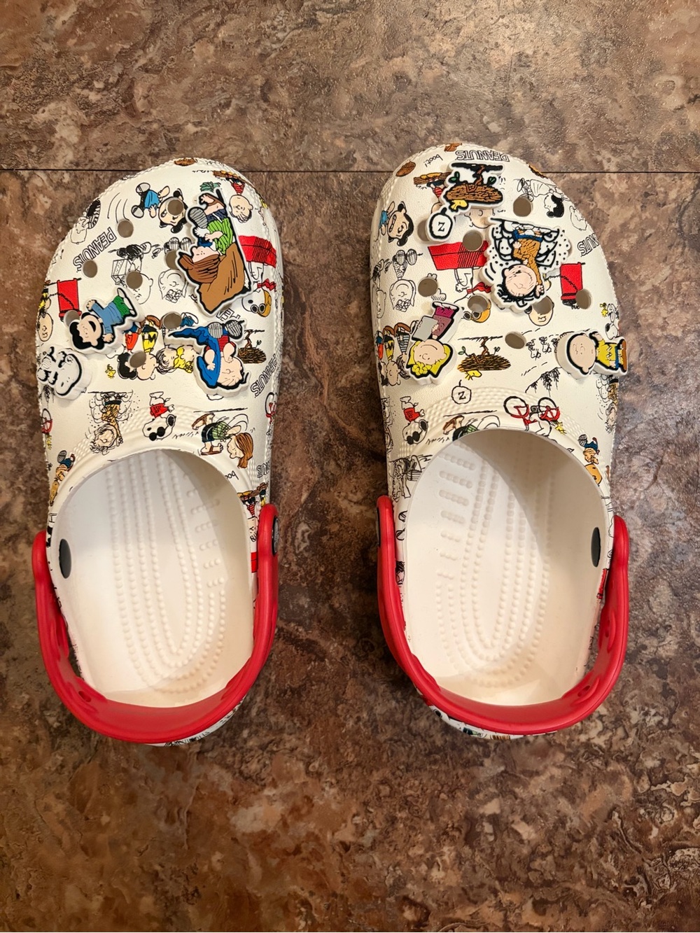 CROCS White Printed Clog with Red Heel Strap - SPECIAL EDITION
